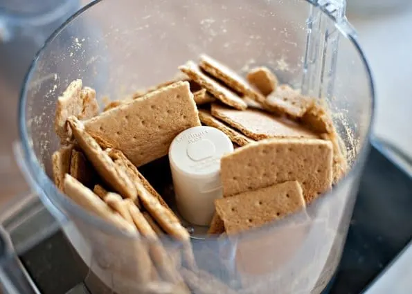 graham crackers in a blender for the crust of peanut butter pie