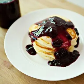 buttermilk pancakes topped with blueberries