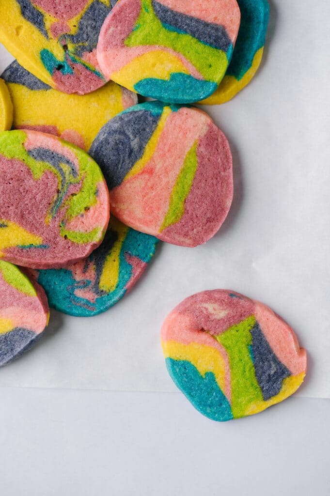 Tie Dye Cookies on a countertop