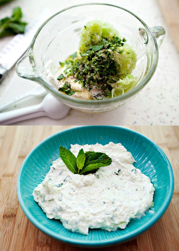 collage of yogurt herb dipping sauce