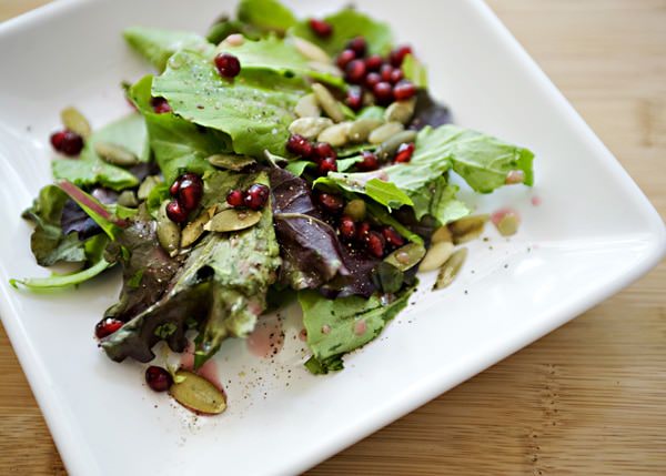 mixed green salad with pomegranate lemon dressing recipe 
