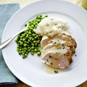 no drippings gravy over turkey with green peas