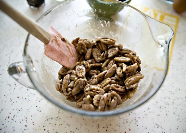 candied pecans in a bowl