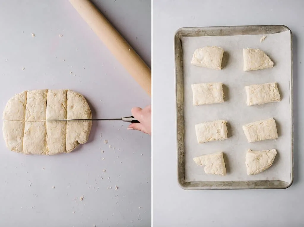 raw cream cheese biscuit dough cut into rectangles