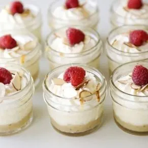 mini almond cheesecakes baked in a jar