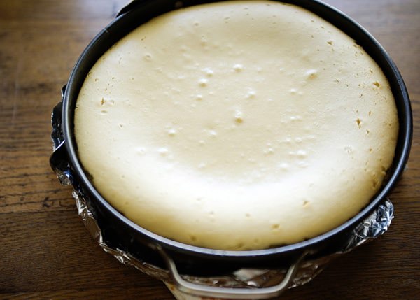 maple cheesecake in a baking dish