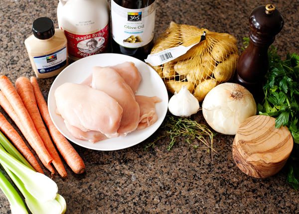 roast chicken and vegetables with maple mustard sauce recipe