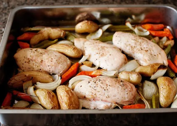 roast chicken and vegetables with maple mustard sauce recipe