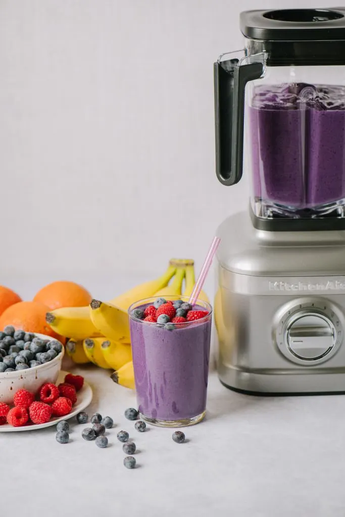 Make Ahead Smoothies next to blender and fruit