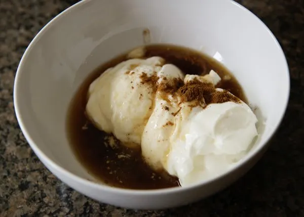 apple skillet popover with maple yogurt cream