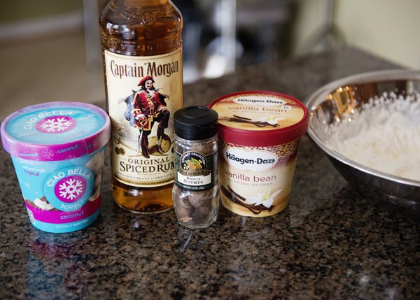 ingredients for spiced coconut rum shake