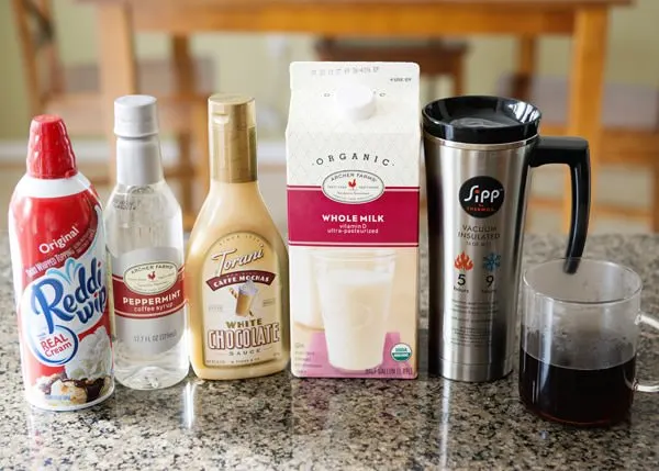 ingredients for white chocolate peppermint mocha recipe