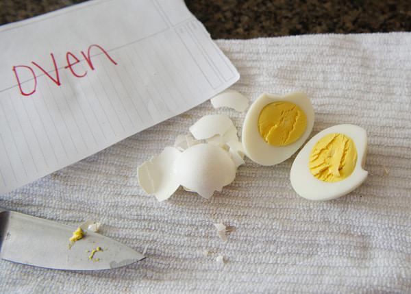 oven boiled eggs peeled and sliced