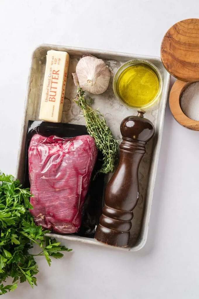 ingredients for flank steak with garlic butter sauce