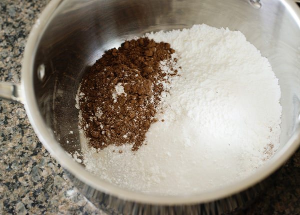 sugar, cornstarch, and cocoa in a saucepan