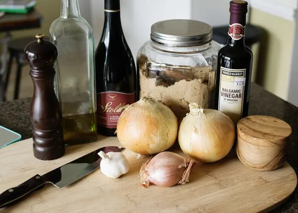 ingredients for caramelized onion and garlic jam