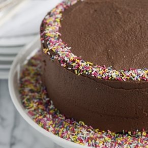 Chocolate Cake with Chocolate Buttercream with rainbow sprinkles