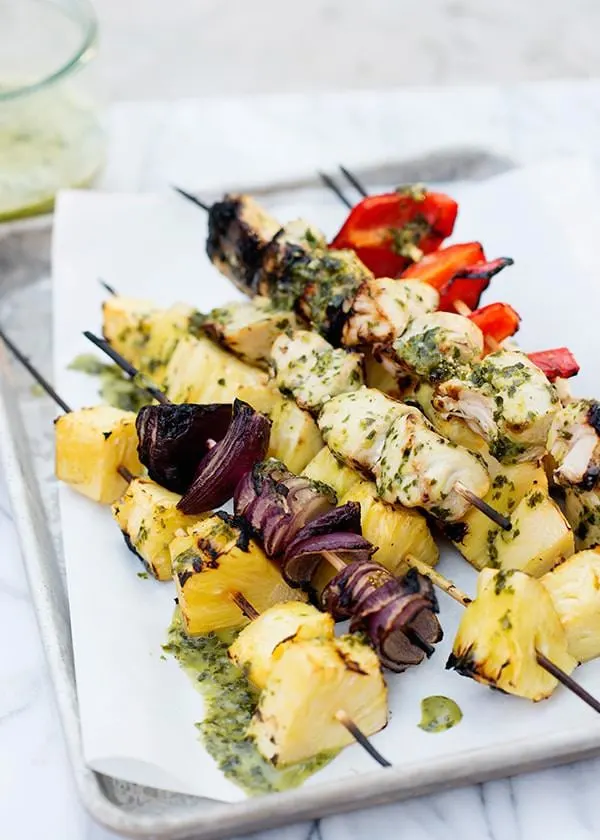 grilled chicken skewers on a plate