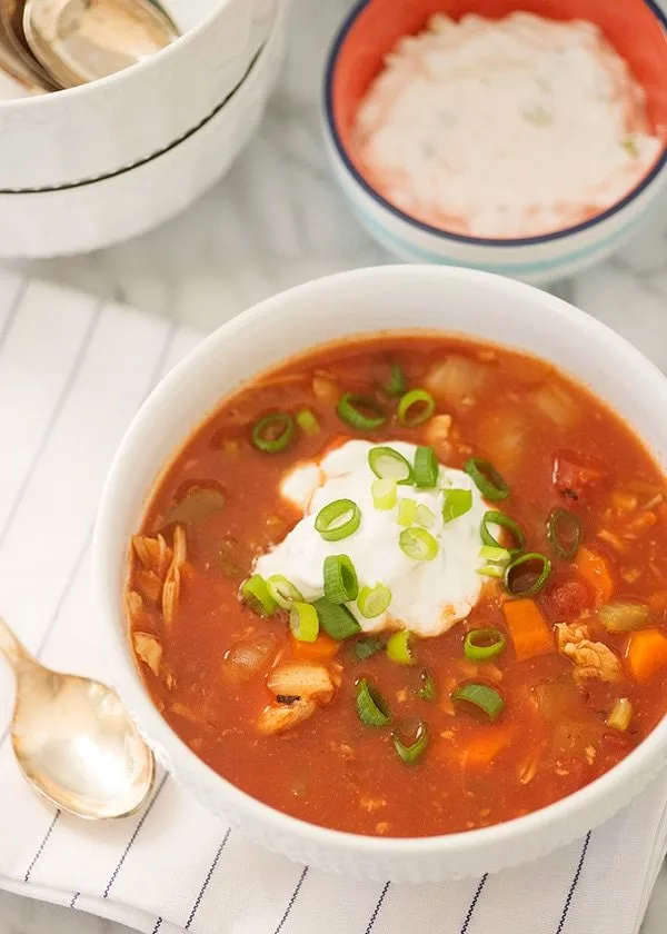 Slow Cooker Buffalo Chicken Chili with Blue Cheese Sour Cream