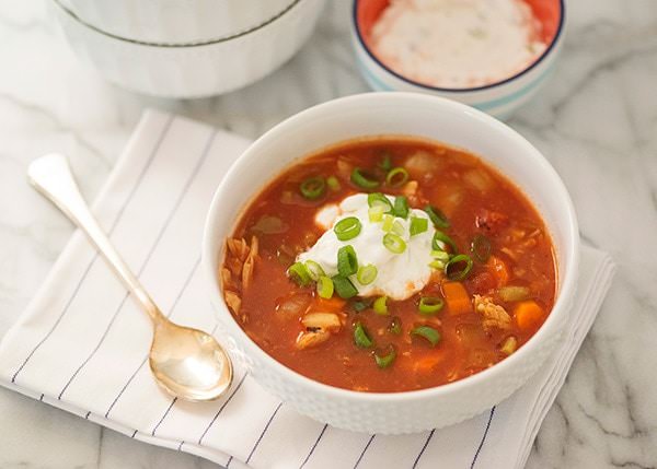 Slow Cooker Buffalo Chicken Chili with Blue Cheese Sour Cream