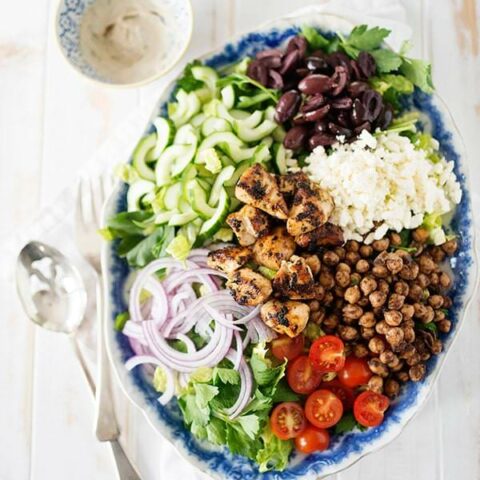 Chopped Salad with Spiced Chickpeas and Tarragon Tahini Dressing