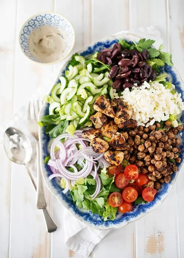 Chopped Salad with Spiced Chickpeas and Tarragon Tahini Dressing