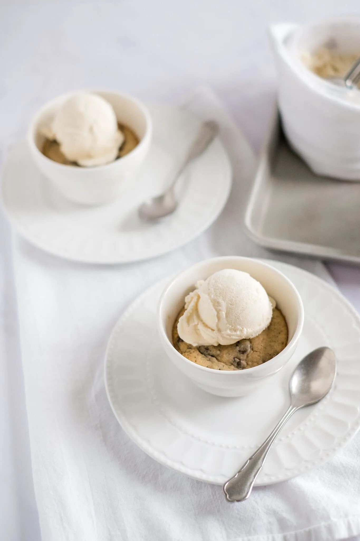 chocolate chip cookie pots topped with ice cream