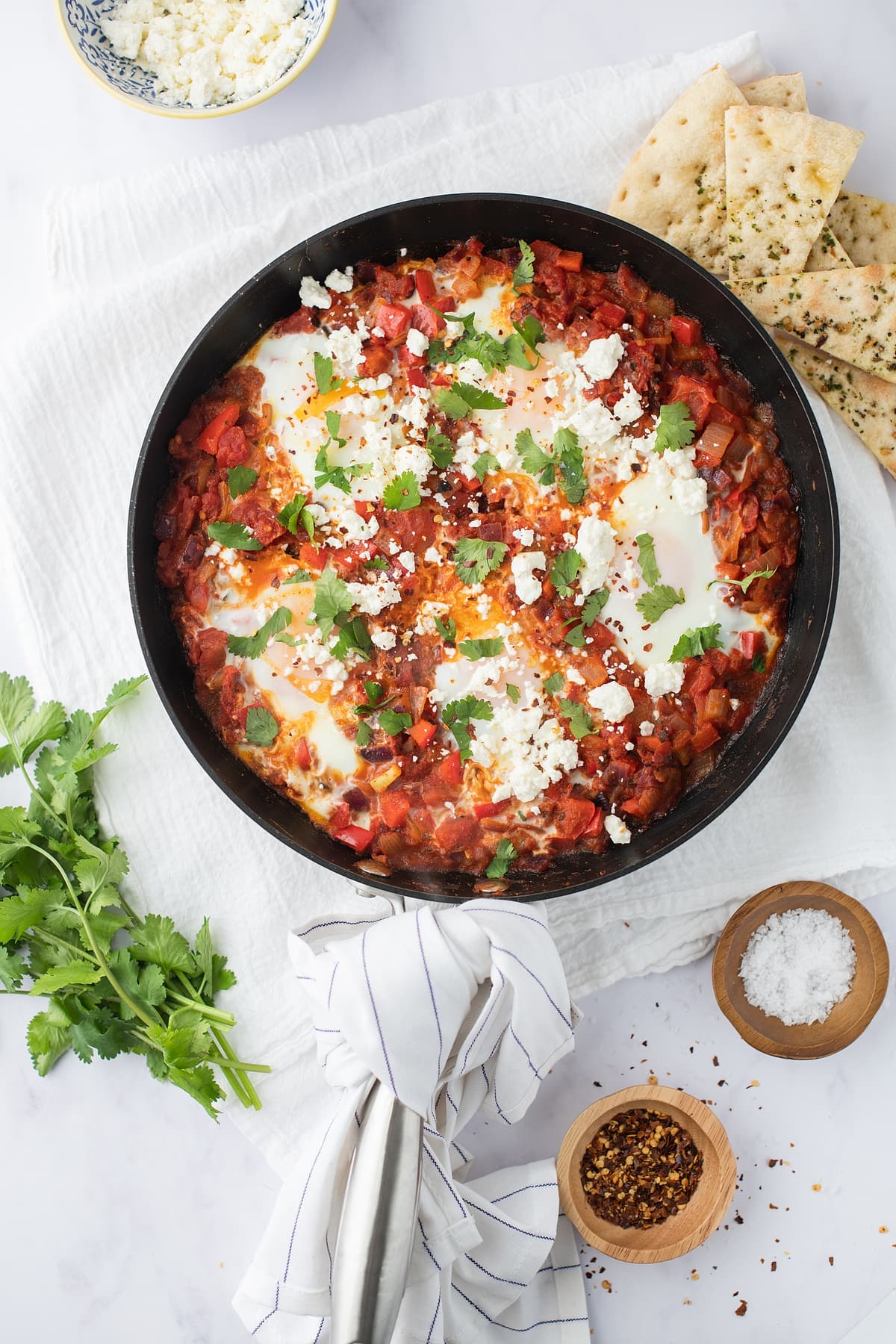 Eggs Baked in Spiced Tomato Sauce with Feta Cheese - Shakshuka