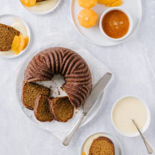 slices of gingerbread cake and orange segments