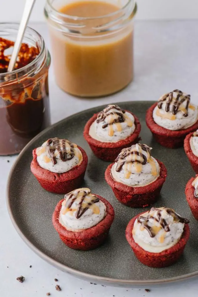 mini cheesecake cups on a plate