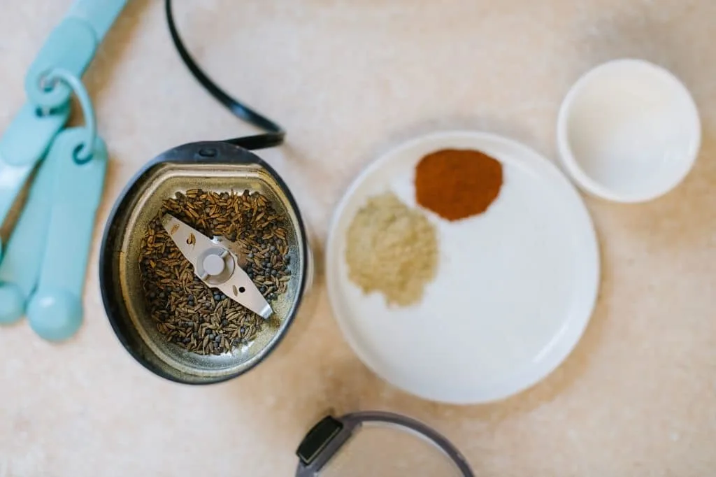 spices in a coffee grinder