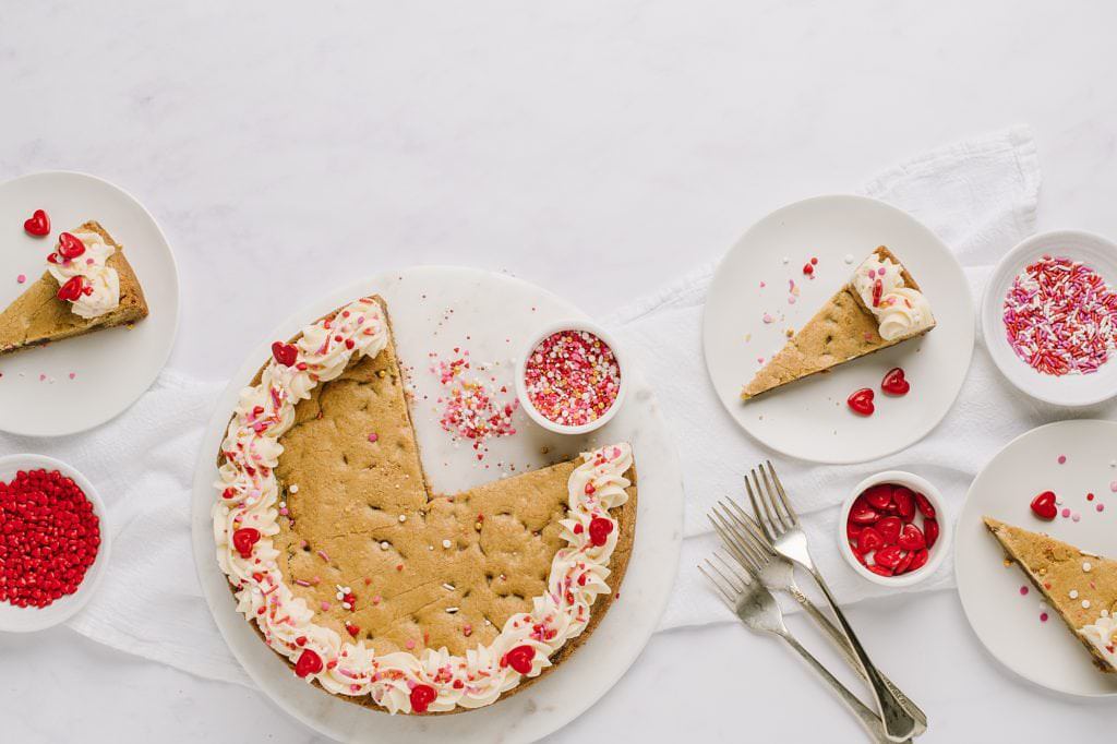 Valentine's Day Cookie Cake flat lay
