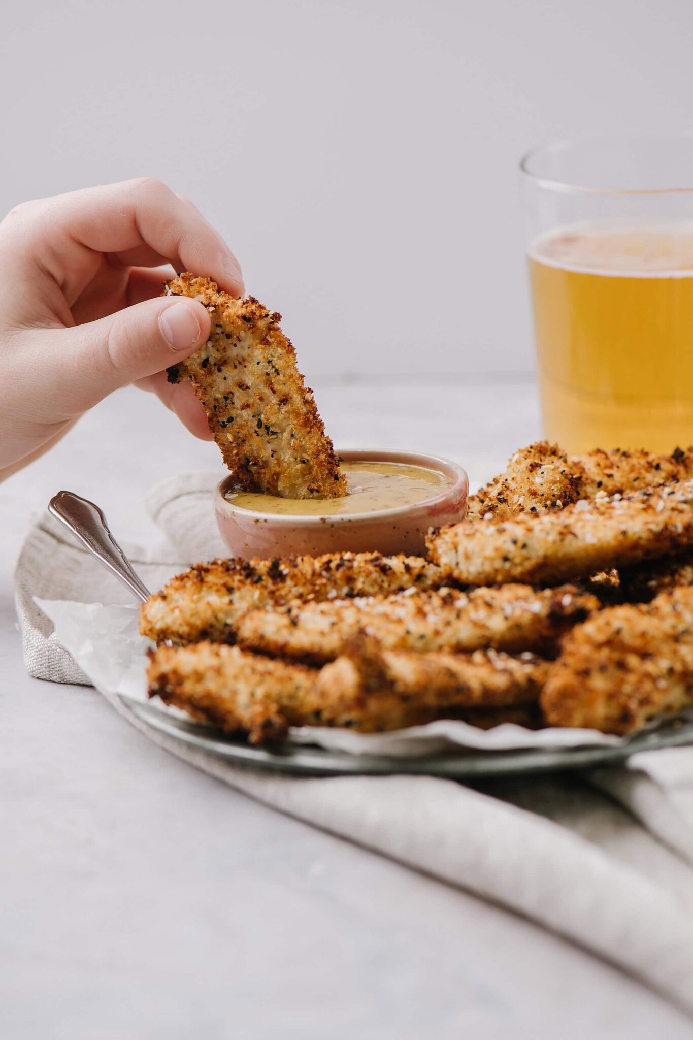 Air Fryer Everything Chicken Fingers with Honey Mustard Dip Baked Bree