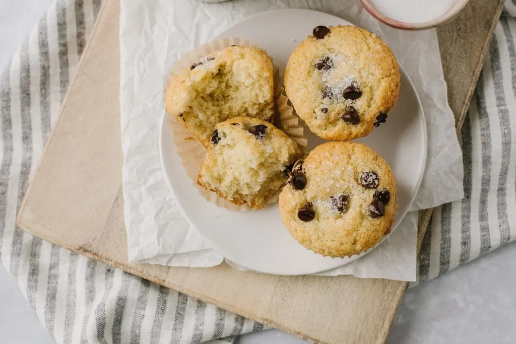 chocolate chip muffins on a plate