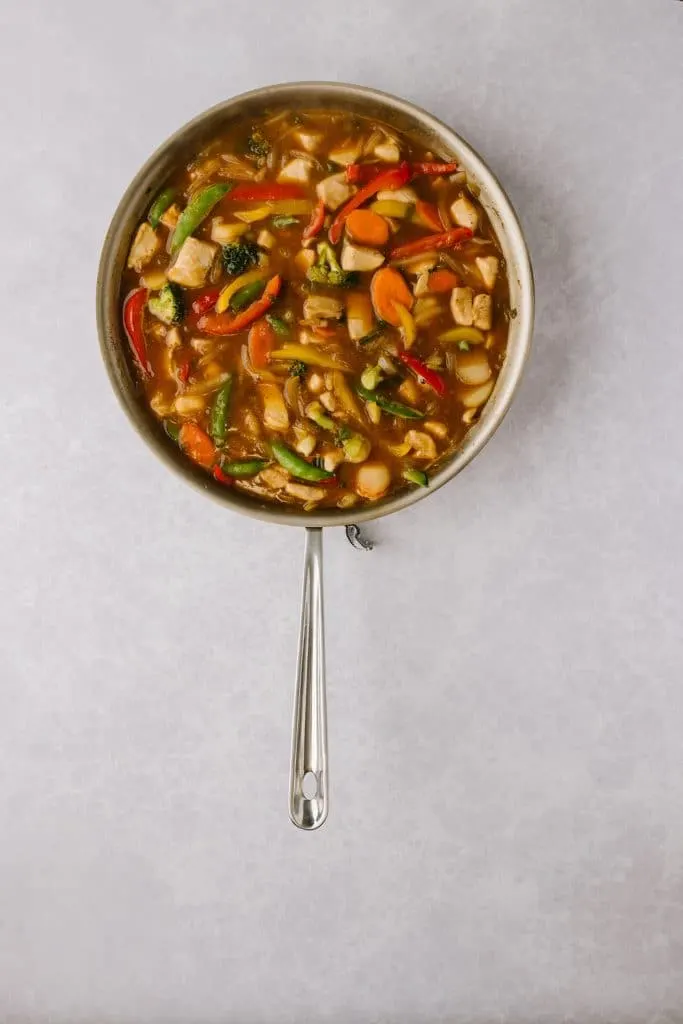pan of orange chicken and vegetables