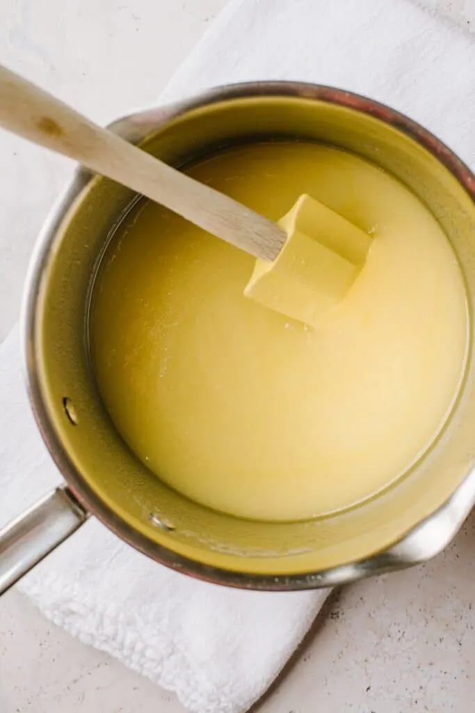 melted butter and sugar in saucepan