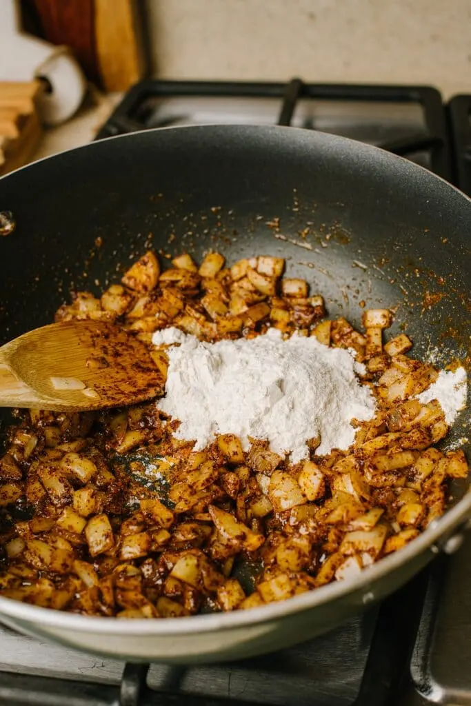 flour and sauteed onions in skillet