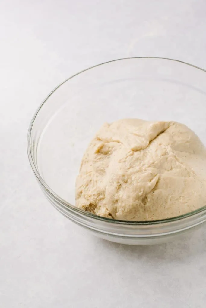 finnish pulla dough in glass bowl