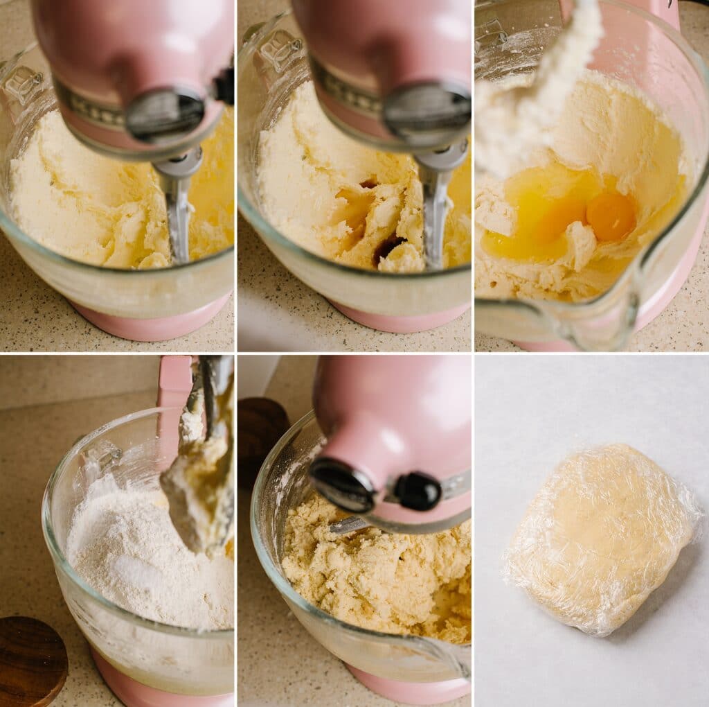 The process shots for creating the sugar cookie dough, before it is chilled.