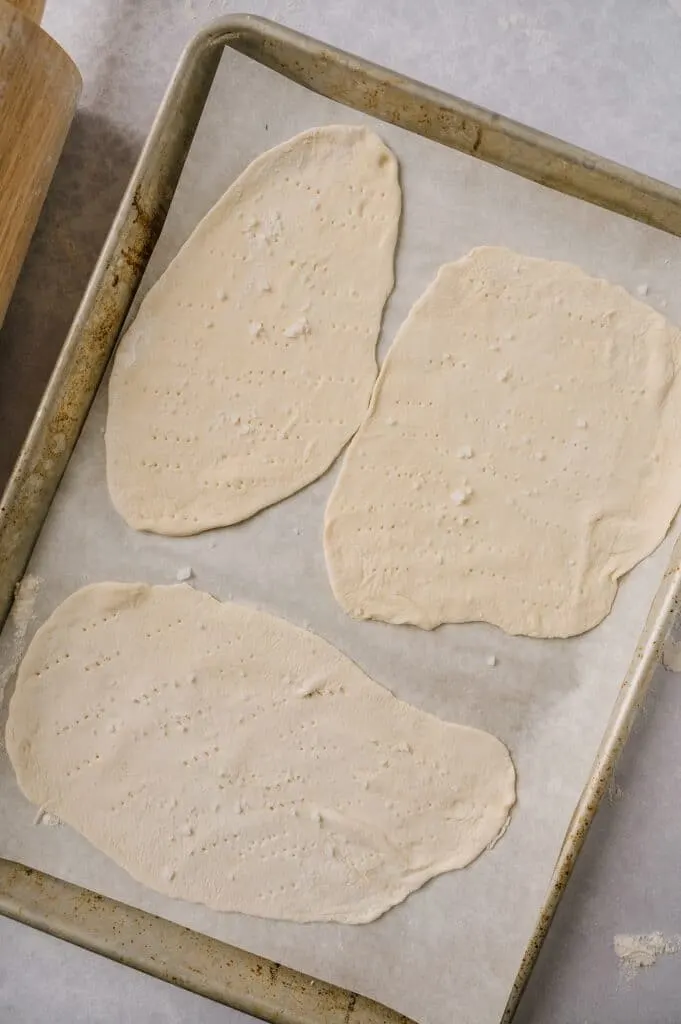 matzo dough on a baking sheet