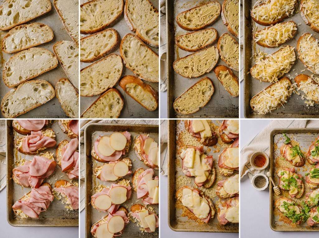 step by step images of progress of making a sandwich