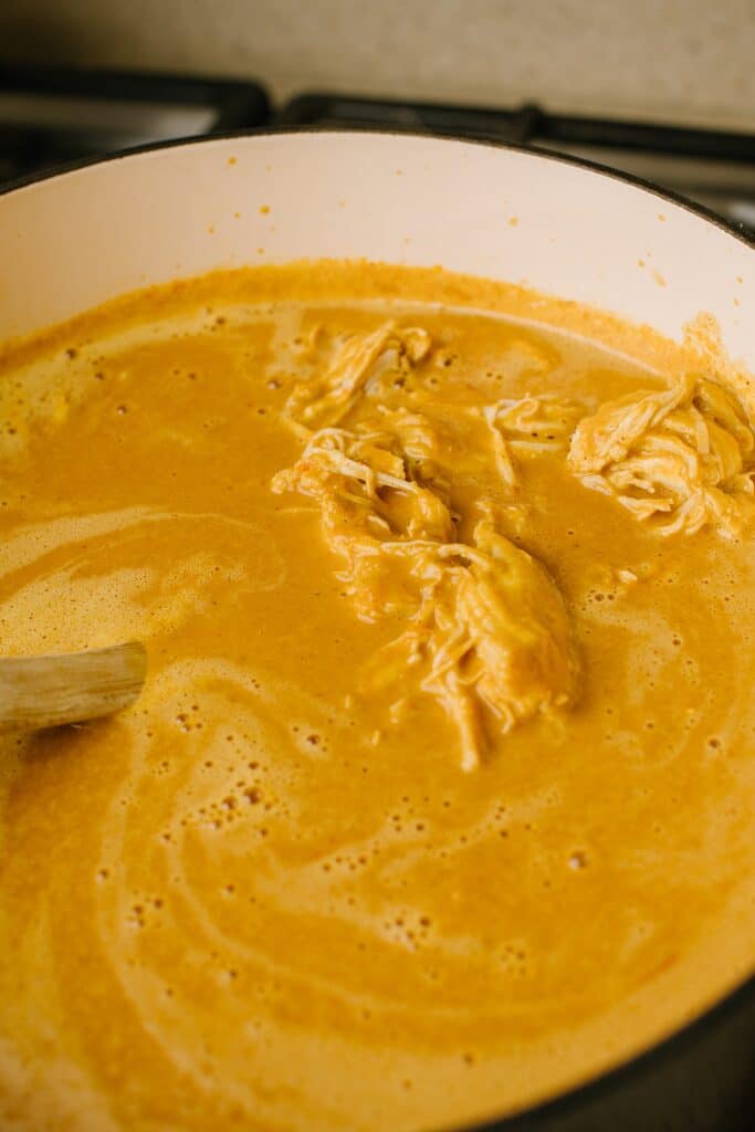 finished chicken satay soup in a pot