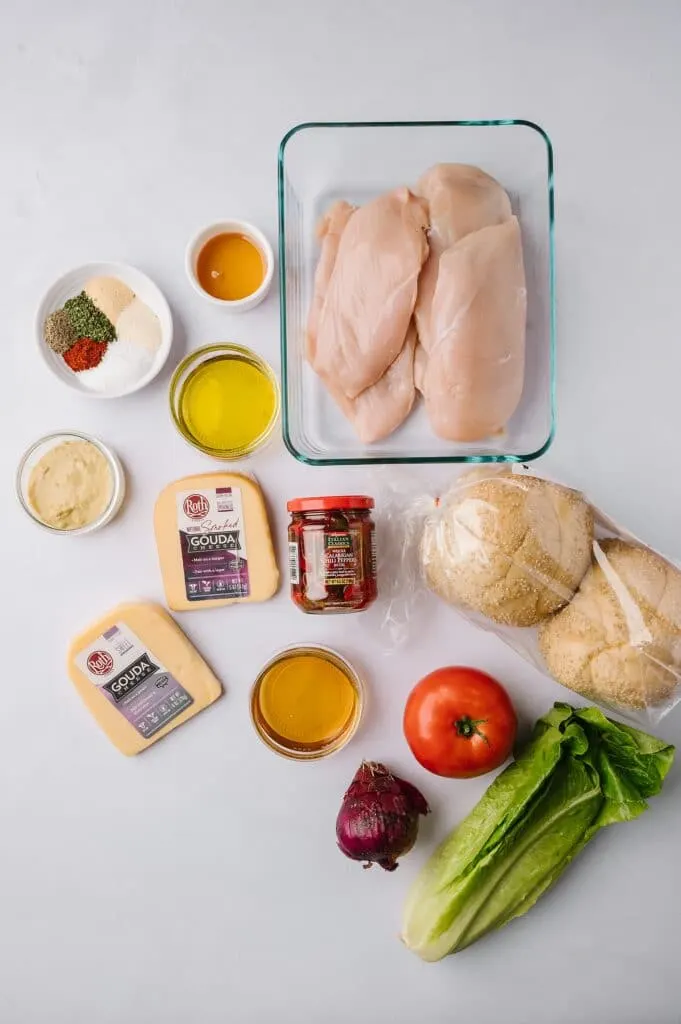 ingredients to make hot honey grilled chicken sandwich