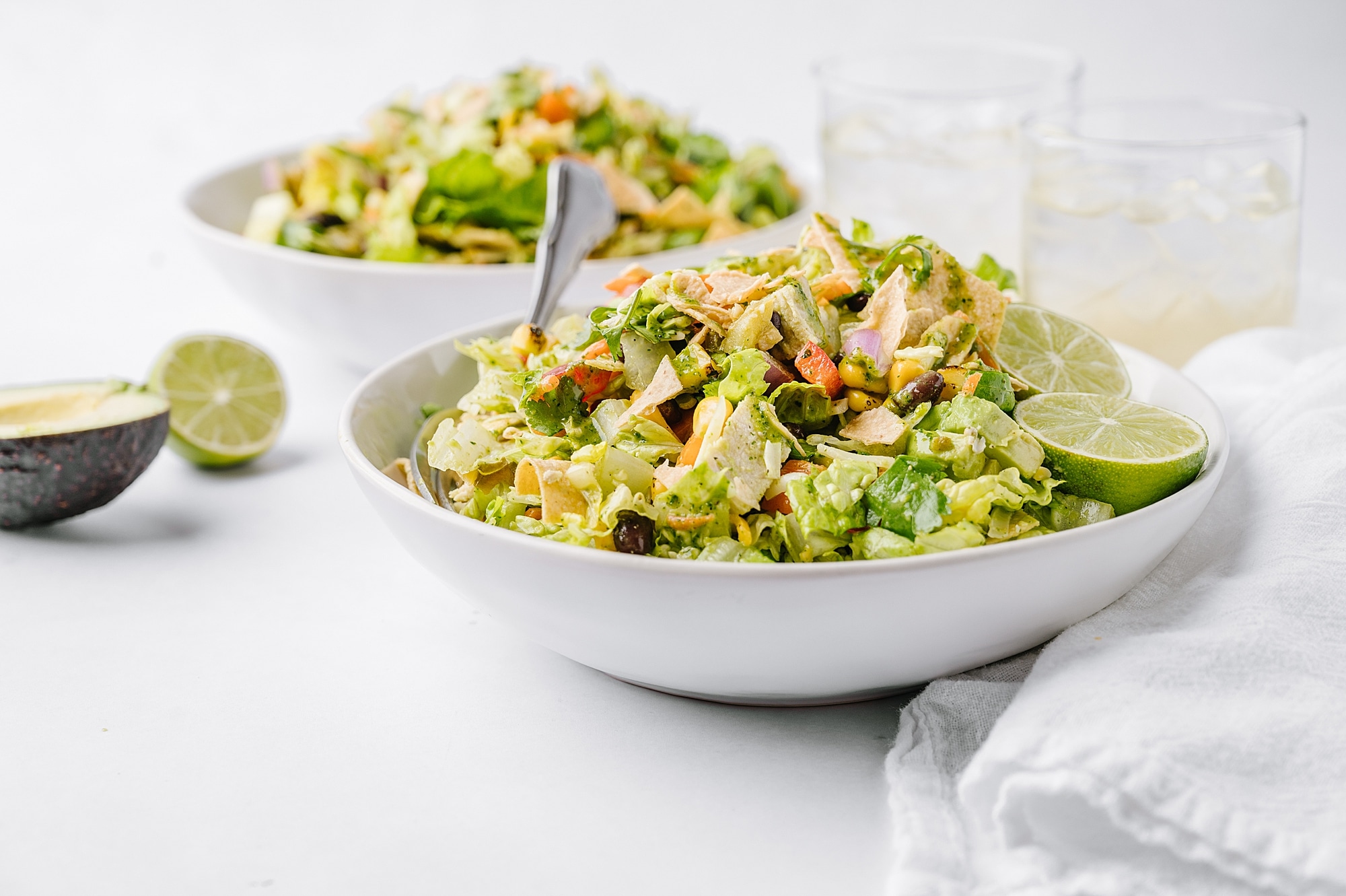 bowls of Mexican Chicken Salad with Honey Cilantro Dressing