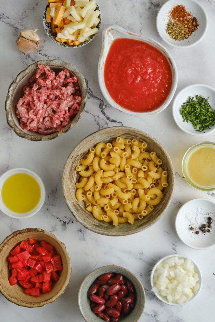 Chili Mac and Cheese ingredients
