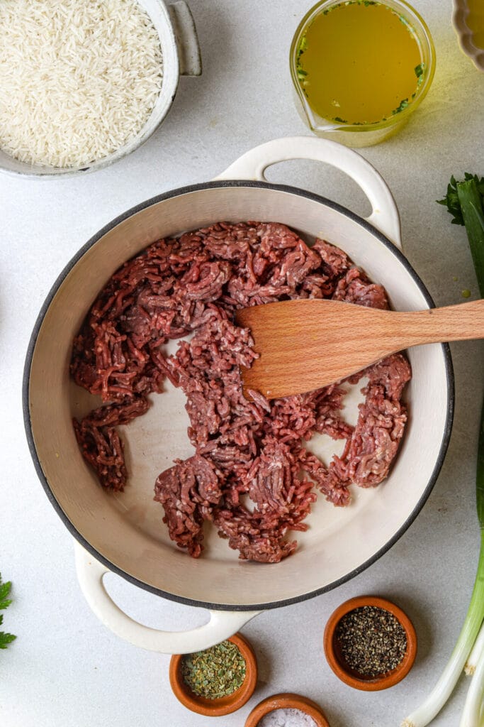 Cajun Dirty Rice Recipe with Sausage steps top shot