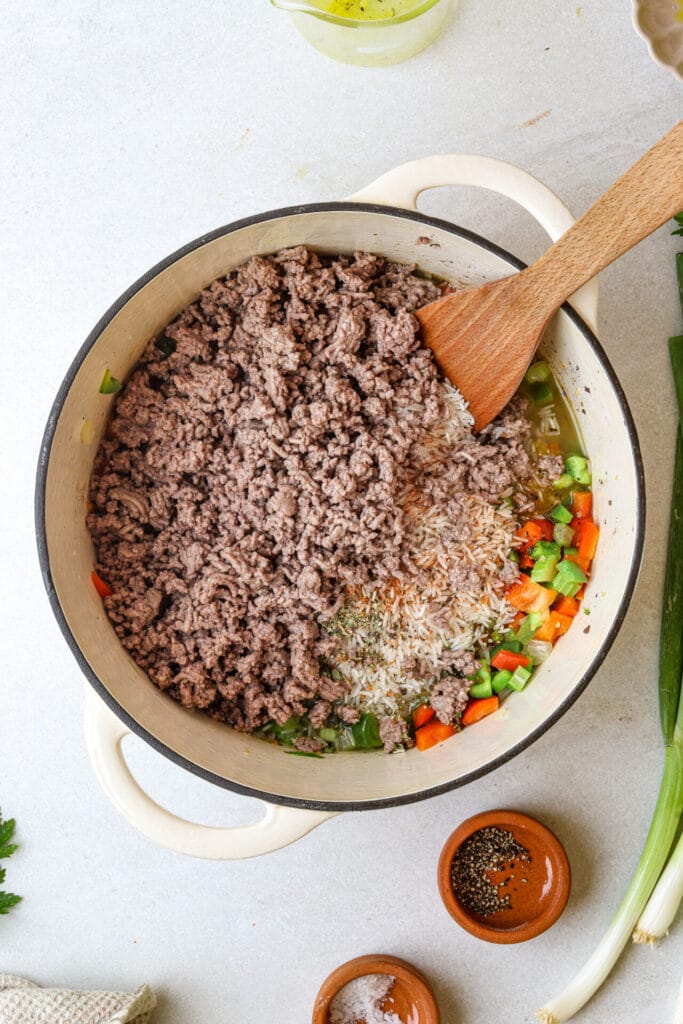 Cajun Dirty Rice Recipe with Sausage steps top shot