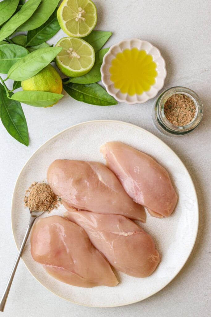 Seasoned Chicken Breast Recipe ingredients top shot