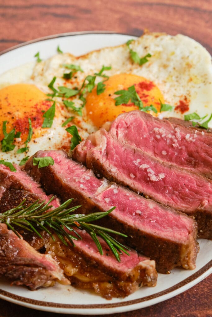 Steak and Eggs Recipe featured image close up view