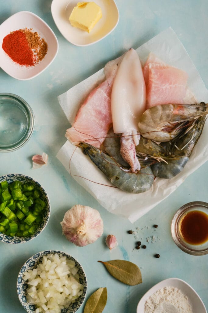 Seafood Gumbo Recipe top shot ingredients